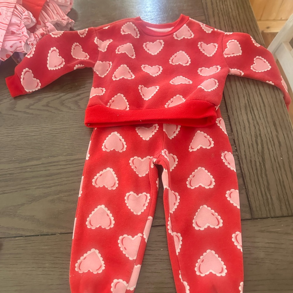 Heart Patterned Red and Pink Kids Pajamas